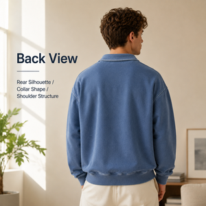 <span class=keywords><strong>Felpa</strong></span> Personalizzata OEM Oversize con Colletto <span class=keywords><strong>Polo</strong></span>, Lavaggio Acido, Chiusura <span class=keywords><strong>a</strong></span> 2 Bottoni, Costine Larghe, Stile Casual Streetwear Vintage - Product Image 2