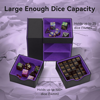 MIO PU + Flanelle Dice Tray Tower Boîte de rangement 3-en-1 Stand Button Closure (Dice Rolling Tray Tower Storage Drawer) DND RPG for Gift