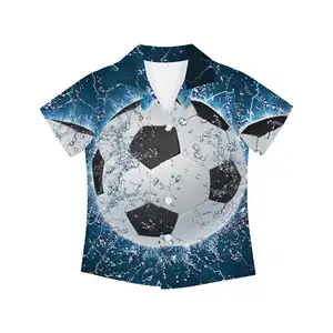 Blue Splash Football Shirt Custom Casual Quality Kids Hawaiian Shirt Beach Button Shirt Short Sleeve Drop Shipping Products 2023