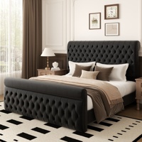 Tempat Tidur Berlapis Kain Tufted Terbaru dengan Aksen Kancing Dalam dan Ujung Terangkat yang Serasi untuk Konsep Kamar yang Stylish