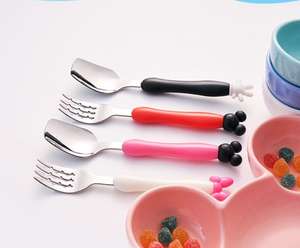 Enfants cuillère à soupe enfants fourchette ensemble bébé alimentation en acier inoxydable manger couverts bébé formation Spork dessin animé <span class=keywords><strong>Minnie</strong></span> - Product Image 2