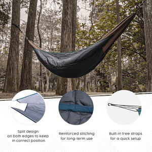 Saco de dormir tipo hamaca Woqi doble, capacidad de carga de 300 kg, nailon gris, ligero, transpirable, equipo de camping para exteriores para adultos - Product Image 2