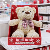 Adorable ours en peluche Sherpa bouclé couleur crème avec nœud papillon pied-de-poule rouge et blanc pour une décoration de chambre douillette ou comme cadeau
