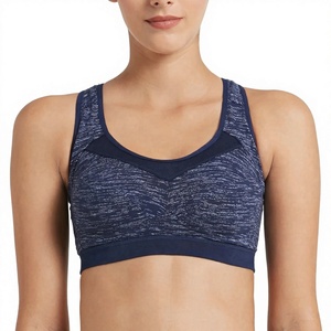 Latest Design Women's Navy <b>Blue</b> Sports <b>Bra</b> Scoop Neck Racerback Medium Support Breathable Fitness Active Wear - Product Image 1