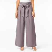 Pantalon large personnalisé pour femme, taille à ceinture, drapé, extensible, élégant, décontracté, avec nœud, lisse et tendance