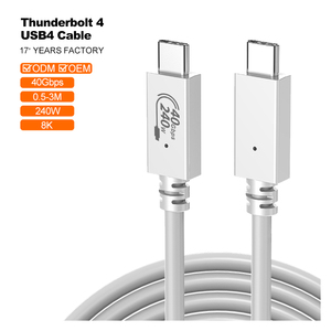 USB4 Thunderbolt 4 Compatible con todas las funciones Dual Type-C <span class=keywords><strong>Cable</strong></span> USB Chaqueta de PVC 100-240W 40G 8K <span class=keywords><strong>Cable</strong></span> de datos de <span class=keywords><strong>audio</strong></span> y <span class=keywords><strong>video</strong></span> para A451 - Product Image 1