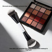 Pinceau double tête noir et blanc pour poudre, fard à joues et illuminateur – Outil de beauté professionnel avec étui de rangement