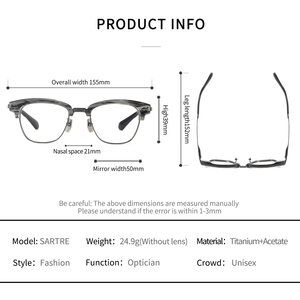 Sartre Fresh Montures optiques minimalistes pour sourcils en acétate premium et titane, avec branches délicates gravées, pour un usage quotidien décontracté - Product Image 4