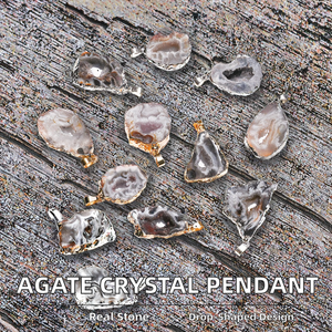 Pendentif en agate naturelle du Brésil, pierre brute, cristal creux, collier en forme de goutte d'eau, alliage plaqué argent, classique, tendance - Product Image 2