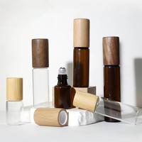 Flacons de parfum en verre multicolores avec bouchons en bois – Bouteilles roll-on portables rechargeables pour sac à main et voyage