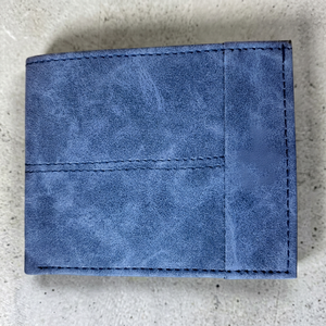 Elion Blue Slim Vegan Leather Bifold <b>Wallet</b> Vintage Short <b>Card</b> Holder with Letter Detail for Men Daily Use - Product Image 1