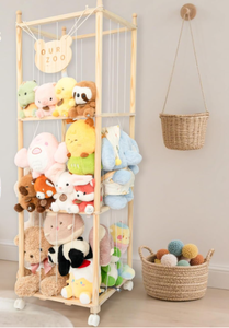 Solid Wood Tall Plush Toy Organizer - Vertical Space-Saving <strong>Storage</strong> For Kids' Nursery &amp; Playroom - Product Image 3