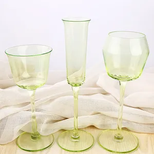 Light Green Red Wine Glasses Unique Handmade Champagne Glass Cup Wholesale Tumbler Goblet Wine Glasses