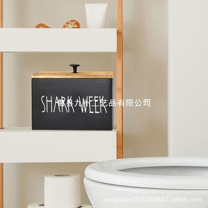 กล่องเก็บของไม้มีฝาปิด ทรงสี่เหลี่ยม ลายฉลุ Shark Week ที่ใส่กระดาษทิชชู่ในห้องน้ำ กล่องจัดระเบียบอุปกรณ์อาบน้ำ - Product Image 3