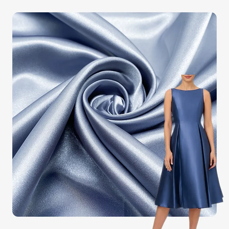 Fabrics Factory Stock Wholesale 100% Polyester Silk Plain Satin Fabric for Woman Dress Fabric