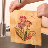Chiffon de cuisine en pulpe de bois naturelle, respectueux de la peau, imprimé floral, non abrasif, ne raye pas, sûr pour les ustensiles de cuisine pour bébé, chiffon de nettoyage de cuisine