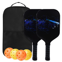 Raquette de pickleball en fibre de verre avec logo personnalisé, surface en fibre de carbone, ensemble de raquettes de pickleball, 2 raquettes, 4 balles, 1 sac