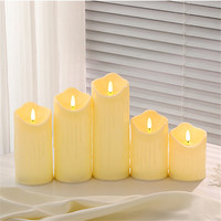 Ensemble de 5 bougies LED cylindriques à télécommande en plastique, effet scintillant, pour la maison, les anniversaires, Noël, les mariages