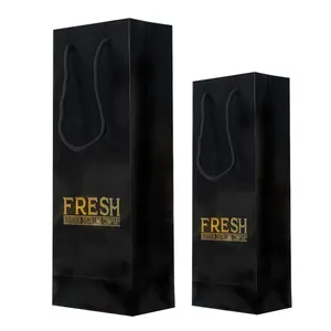 wine paper bag with logo black paper bags gold foiling custom wine bottle packaging paper bags for wine