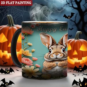 Magic Gift <b>Mug</b> Frosted Black 11oz Ceramic Heat Activated Cup <b>Easter</b> Bunny Flower Design - Product Image 6