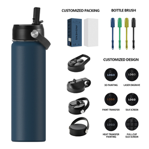 Bouteilles d'eau en acier inoxydable ANSHENG à double paroi isolées de grande capacité (24 oz) pour les voyages, les sports de plein air, avec couvercle à paille - Product Image 6