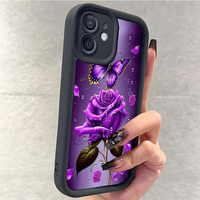 Coque de téléphone portable antichoc en TPU avec motif papillon et fleurs violettes, style objectif d'appareil photo, pour iPhone 12 13 14 15 16 17 18 Pro Max