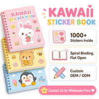 Livre d'autocollants de dessins animés pour enfants, plus de 1000 pièces, pré-découpés, imperméables, réutilisables, reliure spirale, ouverture plate, design d'animaux mignons, journal, scrapbooking