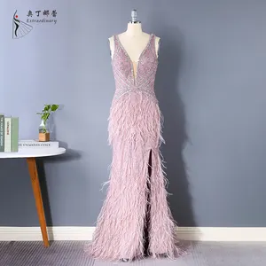 Elegant Fashion Sleeveless Party Dance Costume V-neck Beaded Evening Dress Evening Dress Gown Girls