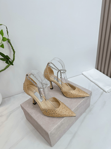 Jimmy Elegantes Zapatos de Tacón Alto con Tira al Tobillo y Pedrería, Punta Fina, Tacón de Aguja, Detalle de Cadena, Ideales para Fiestas de Cumpleaños y Vestidos de Gala - Product Image 1