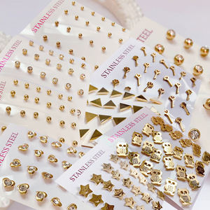 2024 винтажные позолоченные серьги-гвоздики из нержавеющей стали, 12 пар/набор - Product Image 1