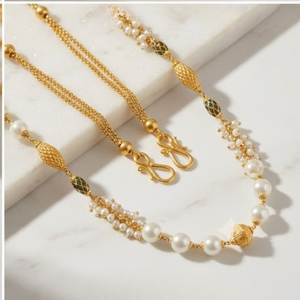 Bijoux ethniques élégants pour femmes, collier traditionnel en or et perles avec perles en émail vert - Product Image 4