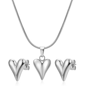 Ensemble collier et boucles d'oreilles en forme de cœur pour femmes, bijoux à la mode en alliage de Zinc, 17Mm 15Mm, occasion cadeau - Product Image 2