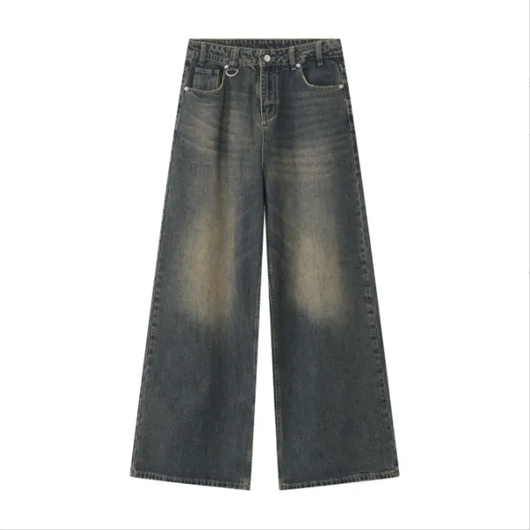 Jeans da uomo Multi tasca larghi retrò lunghi fino al pavimento moda Plus Size pantaloni larghi in Denim a gamba larga