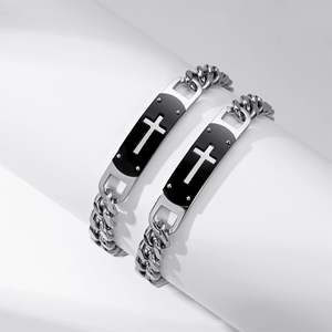 Bracelet croix punk classique en acier inoxydable, réglable, bijoux chrétiens pour homme, plaqué noir, tendance, anniversaire - Product Image 3