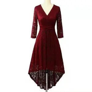 Custom Manufacturer High Quality Womens Designer Lace Dress Evening Vintage Lace Midi Asymmetrical Dress