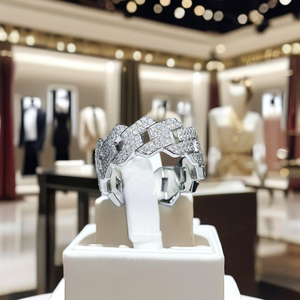 D Couleur Plaqué Rhodium Double Rangée Moissanite Diamant Synthétique Chaîne Cubaine Hommes et Femmes Ensemble Complet Anneau Cadeau pour la Fête - Product Image 3