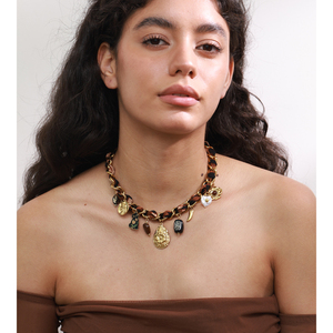 Jinyou 3949 Trend Luipaard Polyester Gewikkeld Roestvrij Staal Vergulde Ketting Acryl Hart Emaille Kat Hanger - Product Image 4