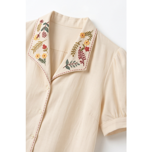Conjunto de 2 Piezas para Mujer, Camiseta de Manga Corta de Algodón con Cuello Bordado Floral y Pantalones a la Rodilla con Dobladillo de Mariposa, para Primavera - Product Image 5