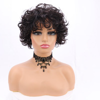Harga Grosir Mesin Hitam Alami Membuat Gelombang Pixie Potongan Pendek Wig Rambut Manusia Brasil Wig