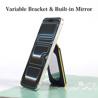 Porte-cartes magnétique en PU avec miroir intégré, cadre métallique électroplaqué, support pliable, emplacements multiples pour cartes, compatible avec les téléphones magnétiques