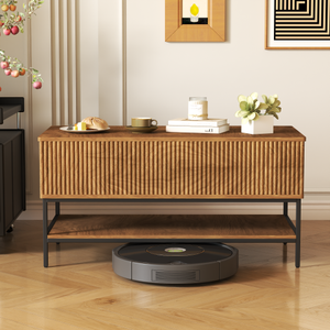 Table basse relevable rectangulaire de 39,4 pouces, style farmhouse avec rangement dissimulé et étagère inférieure, pieds <span class=keywords><strong>en</strong></span> acier robustes - Product Image 2
