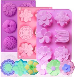 Moldes de silicona para jabón con flores en relieve de 6 cavidades con diferentes formas de flores para jabón hecho a mano galleta pudín <span class=keywords><strong>Teacake</strong></span> Jelly - Product Image 1