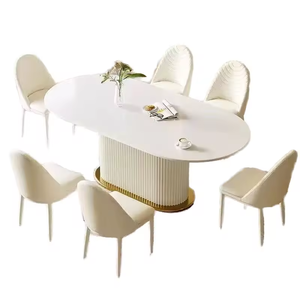 Tavolo da Pranzo Ovale con Piano in Marmo Bianco e Base in MDF, Ecologico e Impermeabile, Design <span class=keywords><strong>Moderno</strong></span> e Lussuoso per Casa, Bar, <span class=keywords><strong>Cucina</strong></span> e <span class=keywords><strong>Soggiorno</strong></span> - Product Image 3