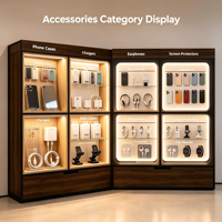 Vitrine murale de luxe en bois pour accessoires de téléphone avec éclairage LED, présentoir pour magasin de téléphonie mobile, présentoir de coques de téléphone de marque