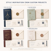 Sac en papier de luxe brillant couleur PANTONE avec invitation passeport et cartes de remerciement pour événement boutique ou salon professionnel
