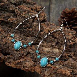 Western Boho aretes Para mujer เงินโบราณ waterdrop รูปไข่ Cowgirl เครื่องประดับพื้นเมืองสีเขียวขุ่นต่างหูตุ้งติ้งผู้หญิง - Product Image 2
