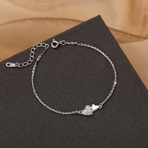 Pulsera de cuentas de Plata de Ley 925 con incrustaciones de corazón CZ, joyería de declaración de lujo minimalista romántica única, diseño único a la moda - Product Image 1