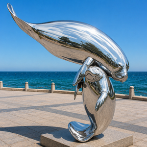 Escultura de Manatí de Acero Inoxidable de Tamaño Real para Exteriores, Pulida a Espejo, Estatua de Animal Marino para Decoración Artística en Plazas, Parques y Costas - Product Image 3