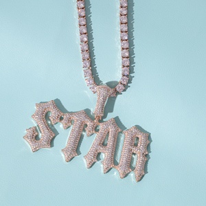 Top Icy Kalung Kustom Gaya Retro Hip Hop Nama Personal Lapisan Ganda Warna Campuran CZ Nama Bling Rantai Liontin untuk Pria - Product Image 5