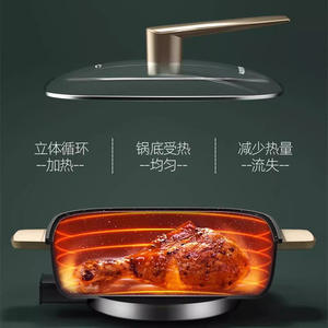 Sartén eléctrica cuadrada AUX antiadherente multifuncional verde con tapa para cocinar en casa - Product Image 3